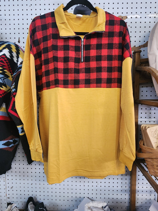 Buffalo Plaid Zip Up Top